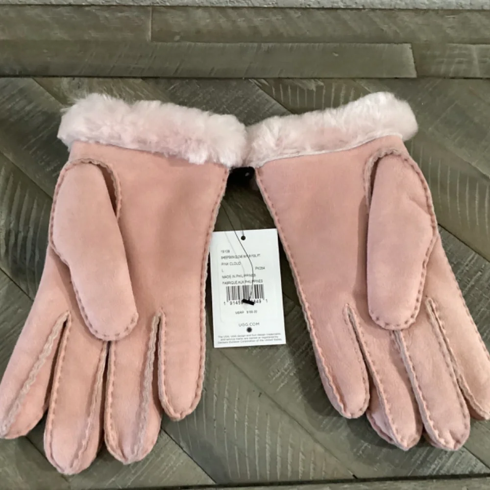 UGG Genuine Dyed Shearling Slim Side Vent Gloves, size L